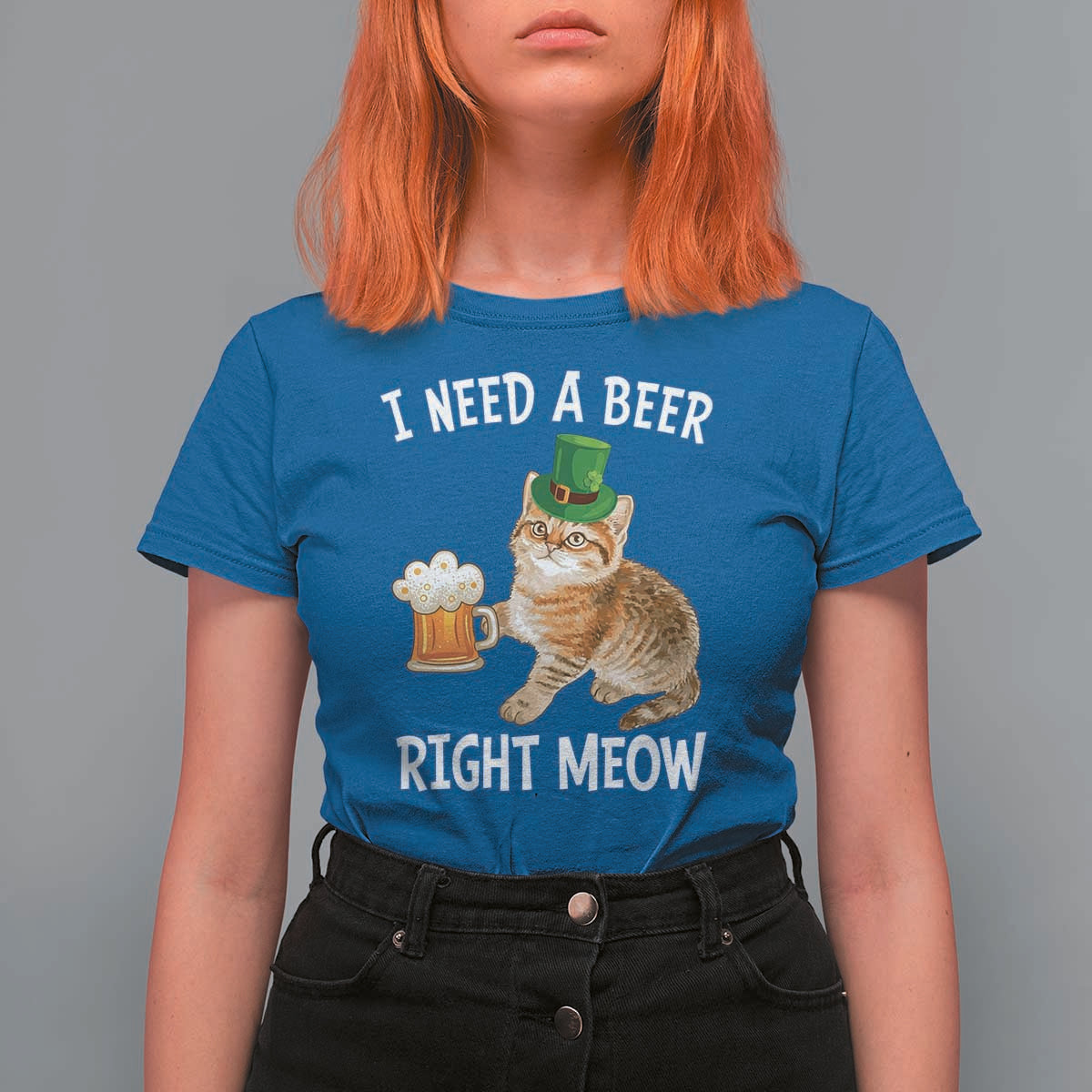 I Need A Beer Right Meow Funny Cat Drinking Joke T Shirt For Women St Patricks Day Humor