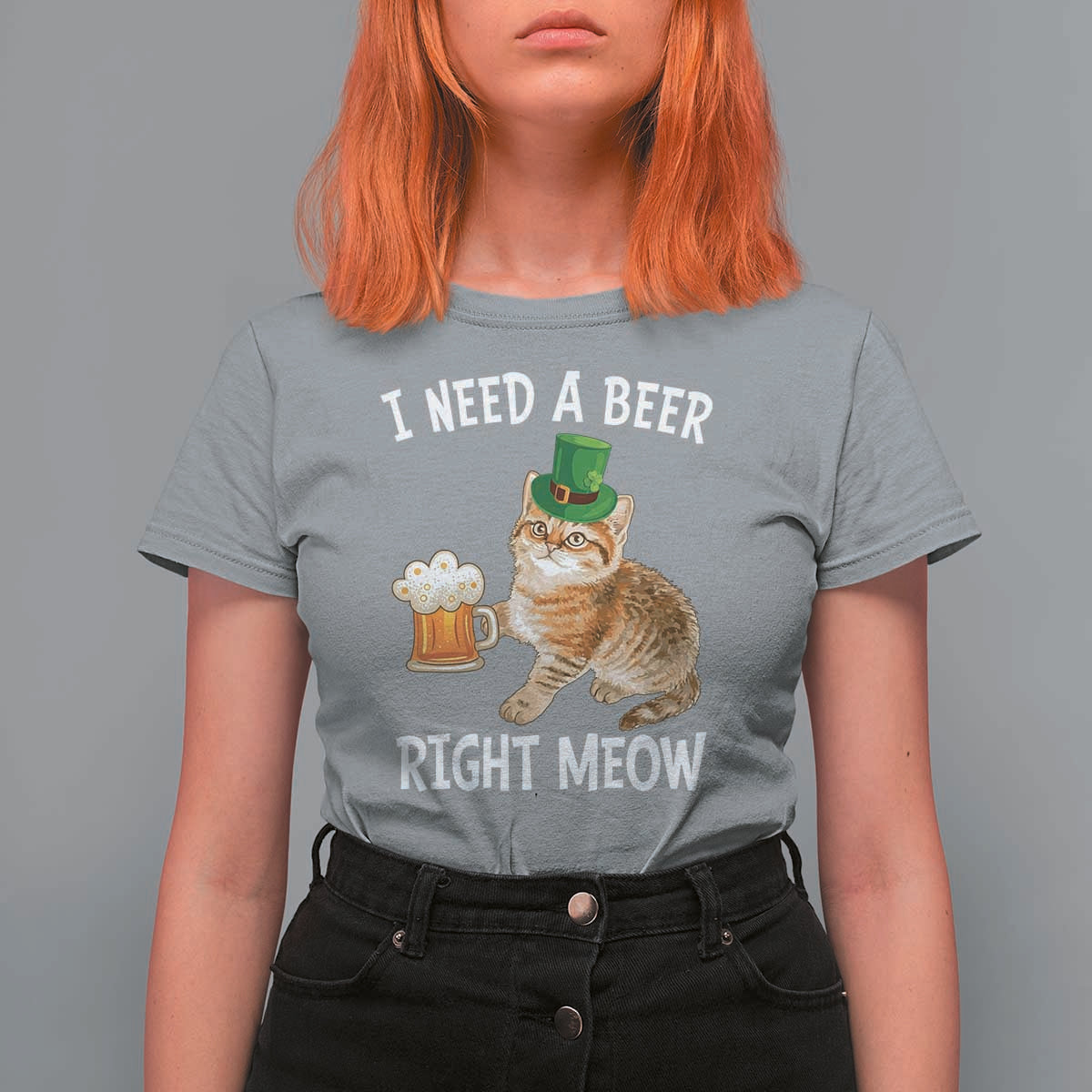 I Need A Beer Right Meow Funny Cat Drinking Joke T Shirt For Women St Patricks Day Humor