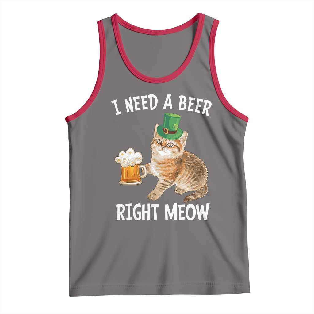I Need A Beer Right Meow Funny Cat Drinking Joke Tank Top St Patricks Day Humor