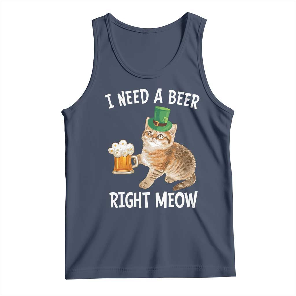 I Need A Beer Right Meow Funny Cat Drinking Joke Tank Top St Patricks Day Humor