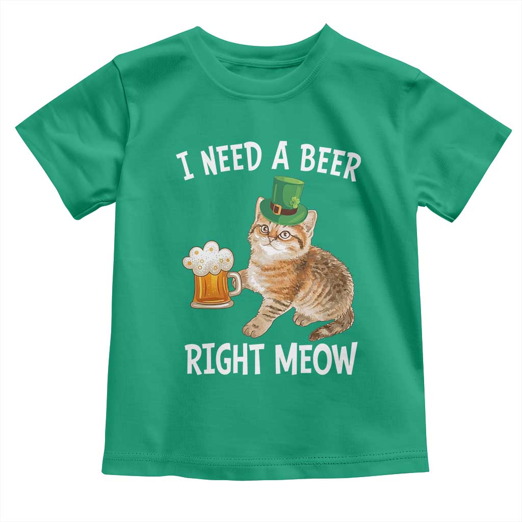 I Need A Beer Right Meow Funny Cat Drinking Joke Toddler T Shirt St Patricks Day Humor