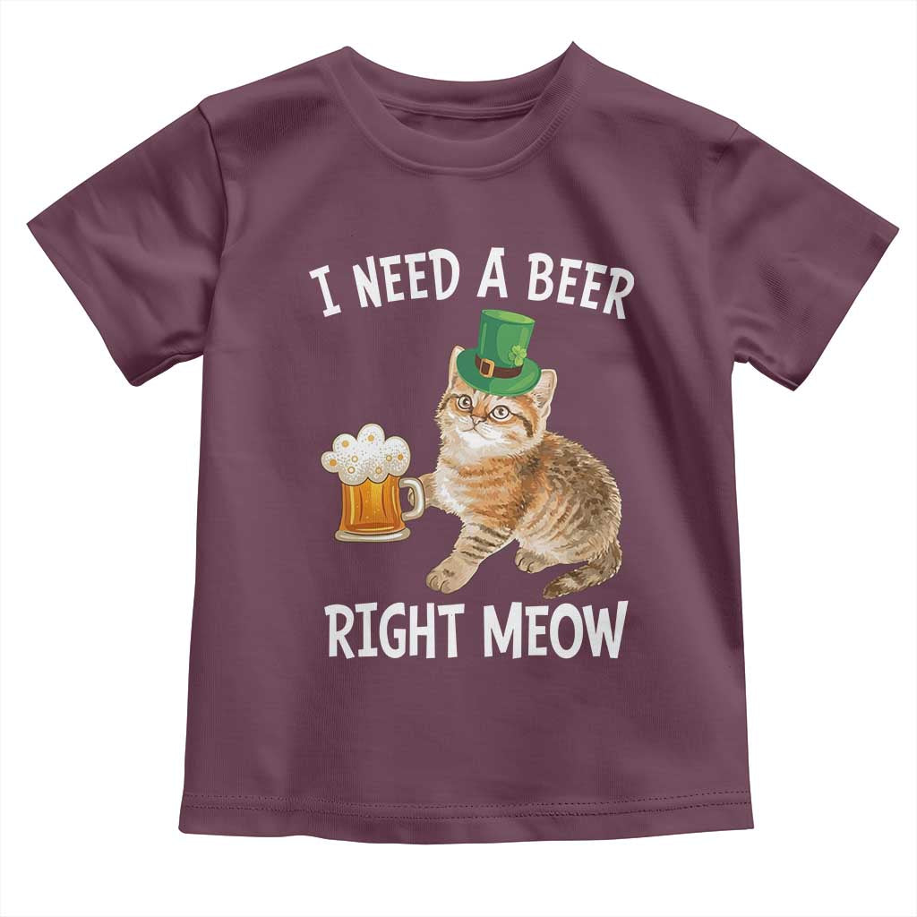 I Need A Beer Right Meow Funny Cat Drinking Joke Toddler T Shirt St Patricks Day Humor