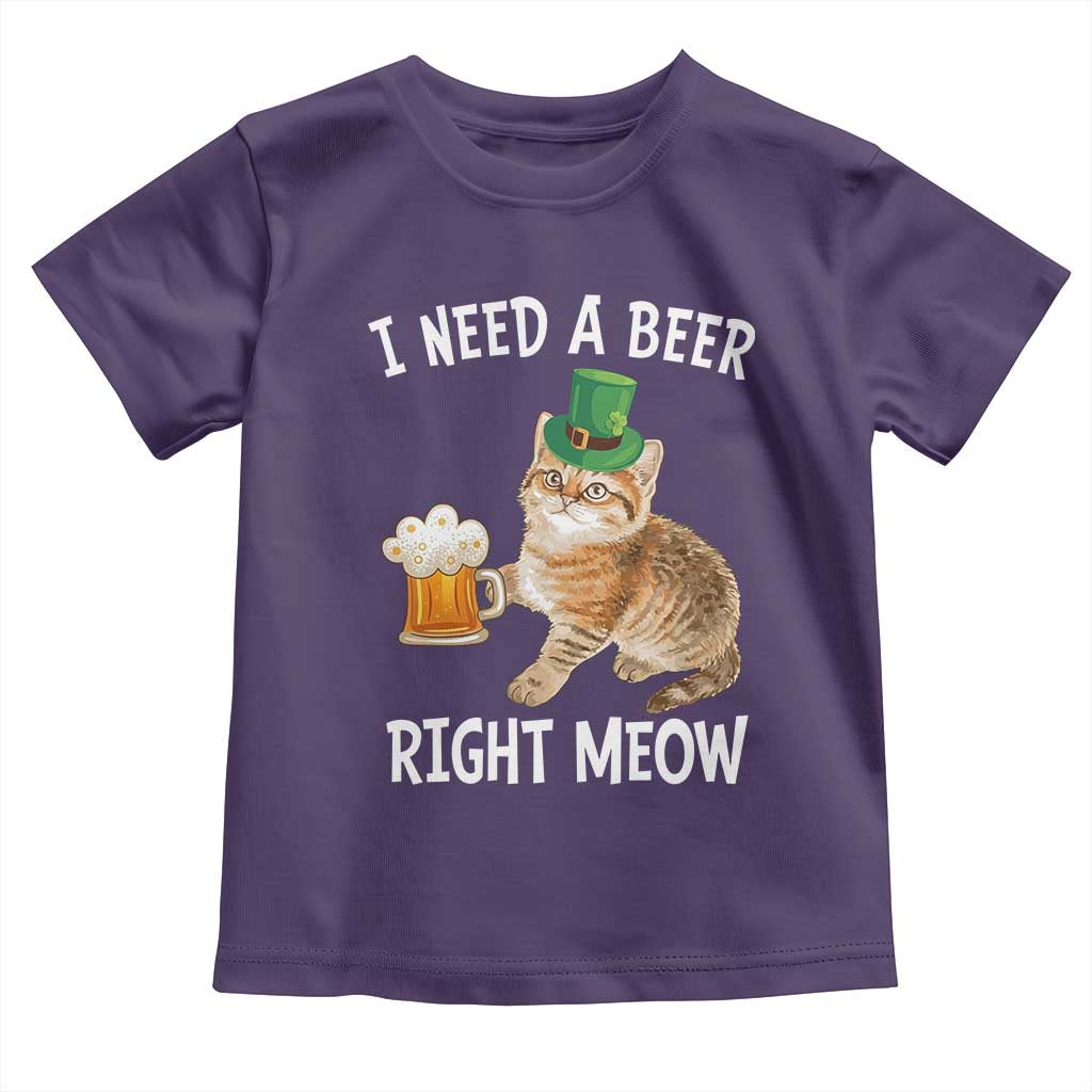 I Need A Beer Right Meow Funny Cat Drinking Joke Toddler T Shirt St Patricks Day Humor