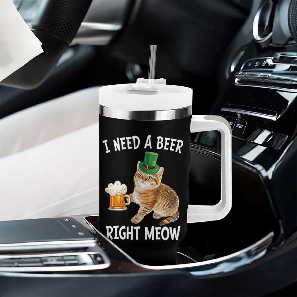 I Need A Beer Right Meow Funny Cat Drinking Joke Tumbler With Handle St Patricks Day Humor