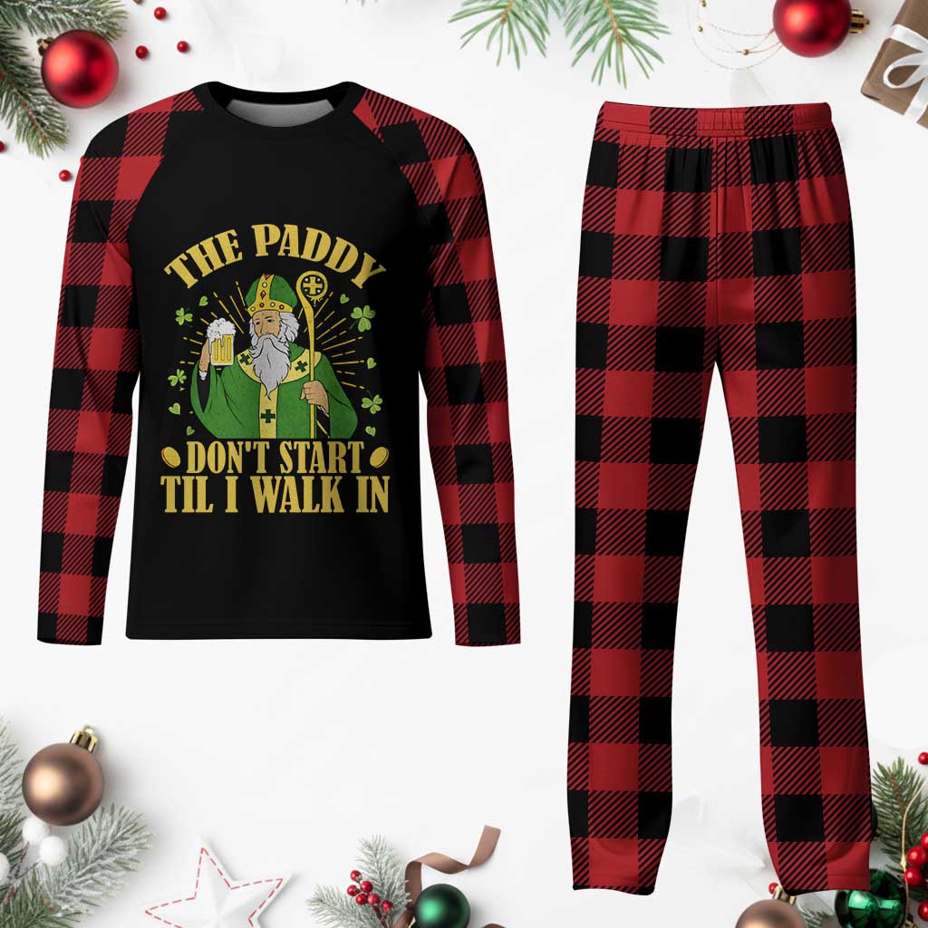 Funny Saint Patrick Drinking Beer Party Humor Plaid Pajama Set The Paddy Don’t Start Til I Walk In St Patricks Day
