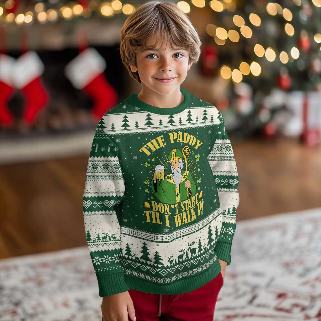Funny Saint Patrick Drinking Beer Party Humor Ugly Christmas Sweater The Paddy Don’t Start Til I Walk In St Patricks Day