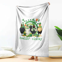Funny St Patricks Day Chicken Shamrock Throw Blanket Feelin Clucky Hen Lucky Clover Pun Irish Humor