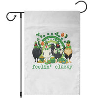 Funny St Patricks Day Chicken Shamrock Garden Flag Feelin Clucky Hen Lucky Clover Pun Irish Humor