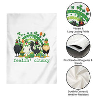 Funny St Patricks Day Chicken Shamrock Garden Flag Feelin Clucky Hen Lucky Clover Pun Irish Humor