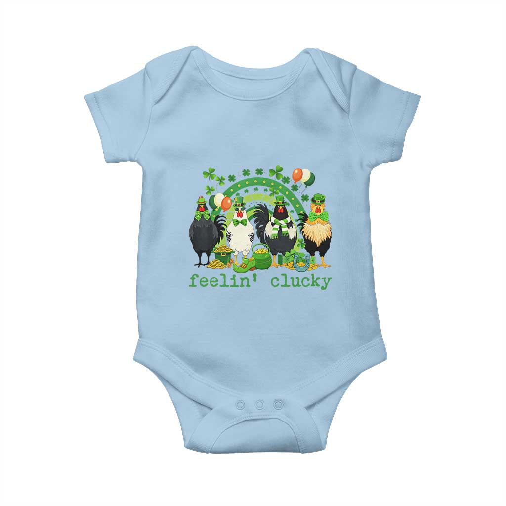Funny St Patricks Day Chicken Shamrock Baby Onesie Feelin Clucky Hen Lucky Clover Pun Irish Humor