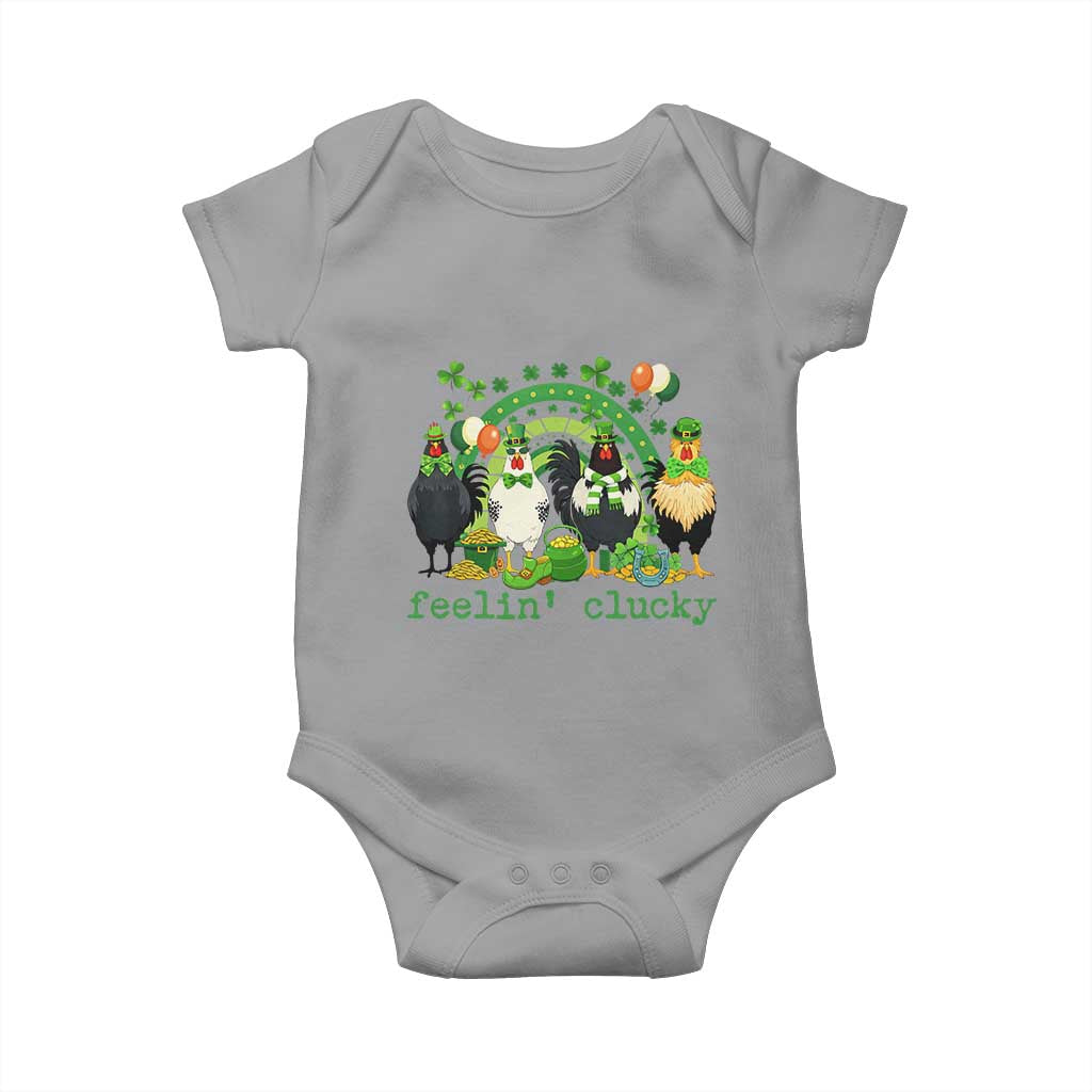 Funny St Patricks Day Chicken Shamrock Baby Onesie Feelin Clucky Hen Lucky Clover Pun Irish Humor