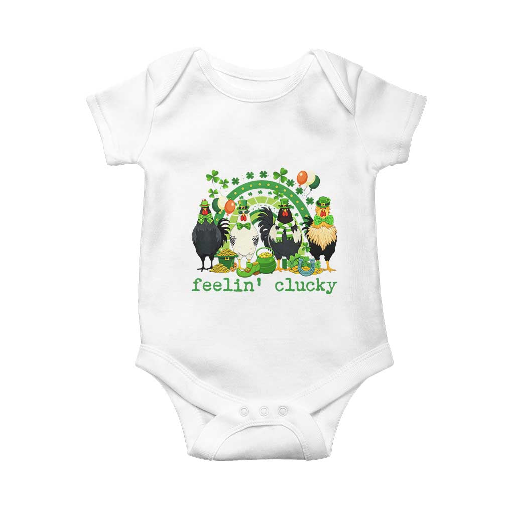 Funny St Patricks Day Chicken Shamrock Baby Onesie Feelin Clucky Hen Lucky Clover Pun Irish Humor