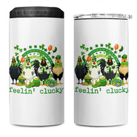 Funny St Patricks Day Chicken Shamrock 4 in 1 Can Cooler Tumbler Feelin Clucky Hen Lucky Clover Pun Irish Humor