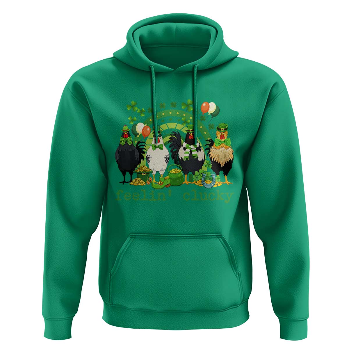 Funny St Patricks Day Chicken Shamrock Hoodie Feelin Clucky Hen Lucky Clover Pun Irish Humor