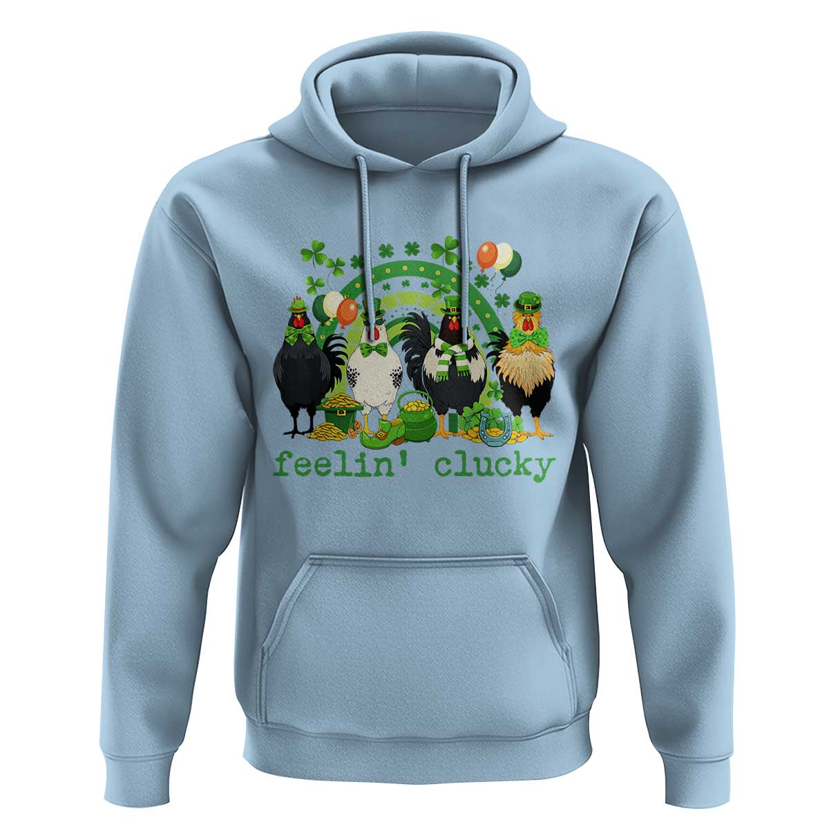 Funny St Patricks Day Chicken Shamrock Hoodie Feelin Clucky Hen Lucky Clover Pun Irish Humor