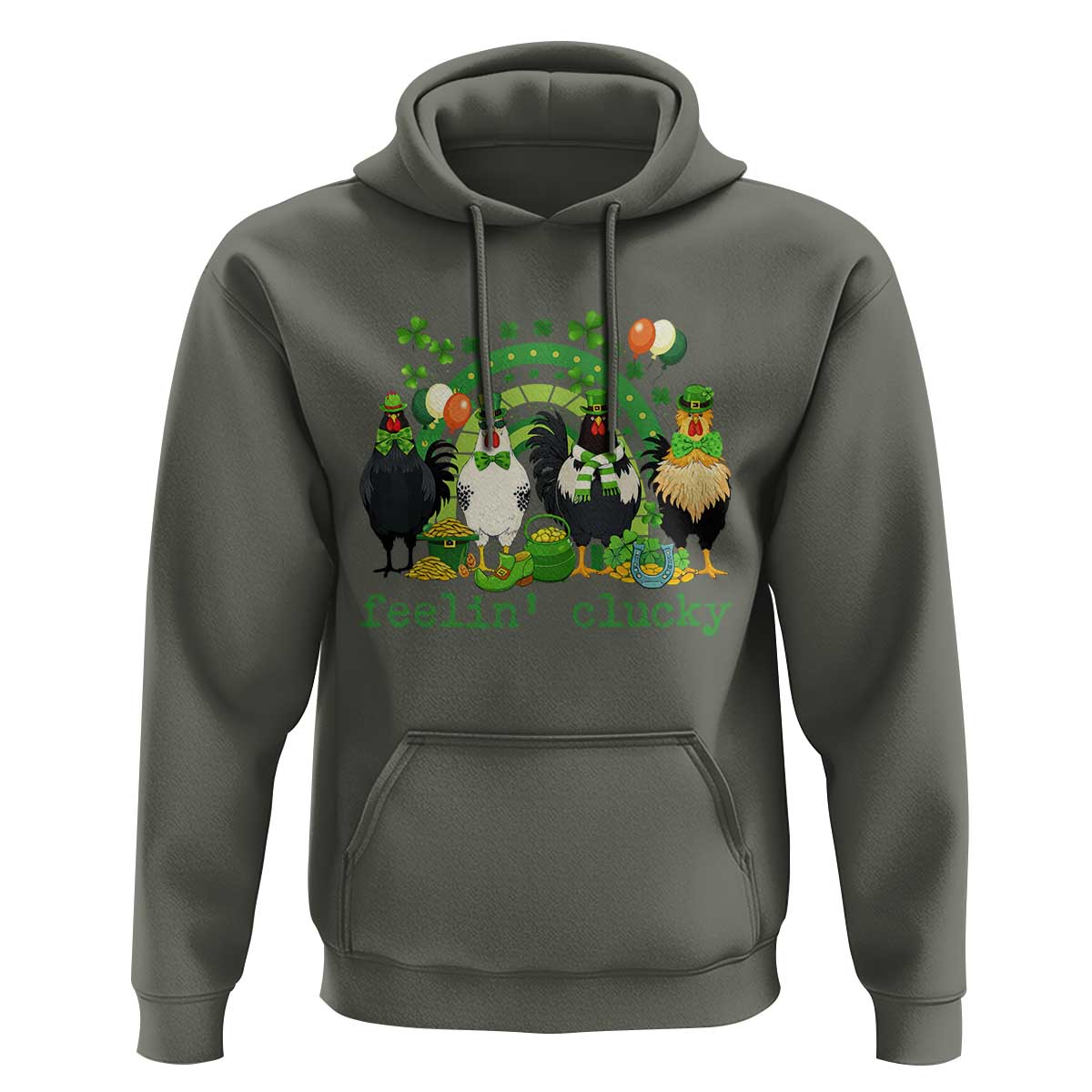 Funny St Patricks Day Chicken Shamrock Hoodie Feelin Clucky Hen Lucky Clover Pun Irish Humor