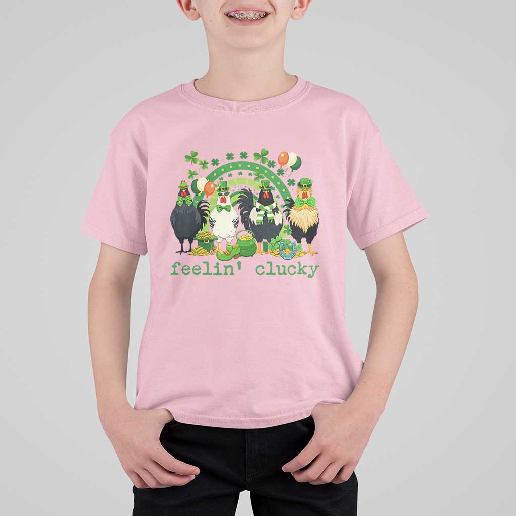 Funny St Patricks Day Chicken Shamrock T Shirt For Kid Feelin Clucky Hen Lucky Clover Pun Irish Humor