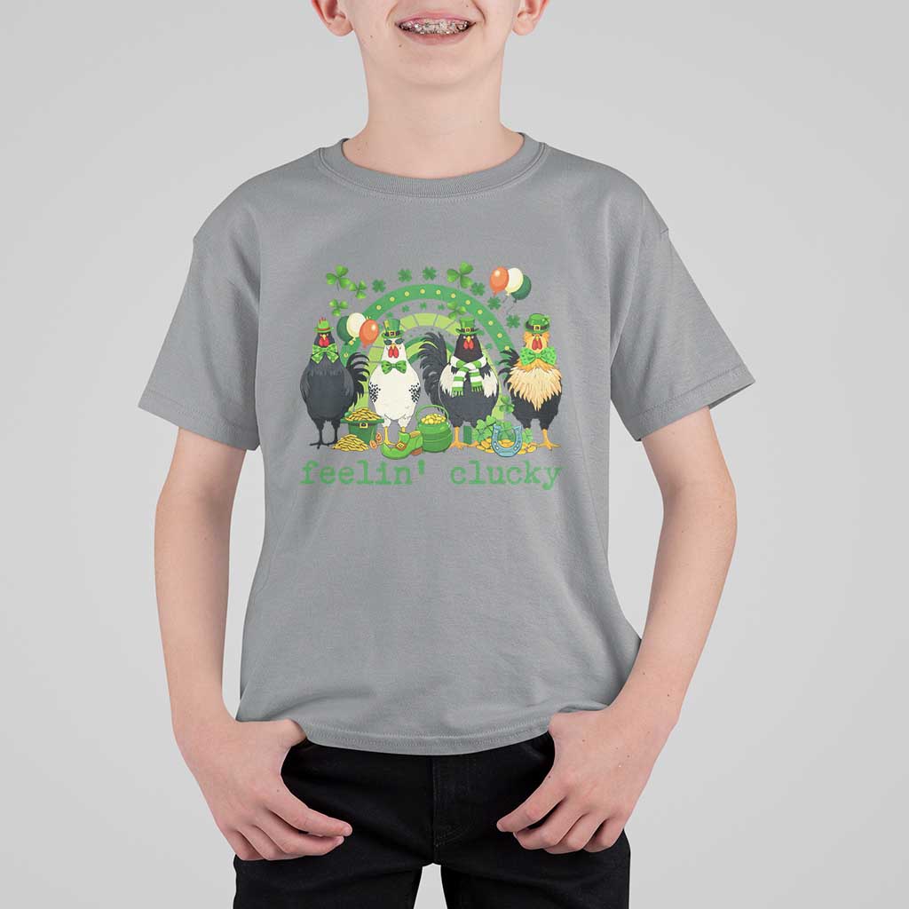 Funny St Patricks Day Chicken Shamrock T Shirt For Kid Feelin Clucky Hen Lucky Clover Pun Irish Humor