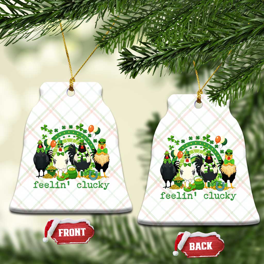 Funny St Patricks Day Chicken Shamrock Ceramic Ornament Feelin Clucky Hen Lucky Clover Pun Irish Humor