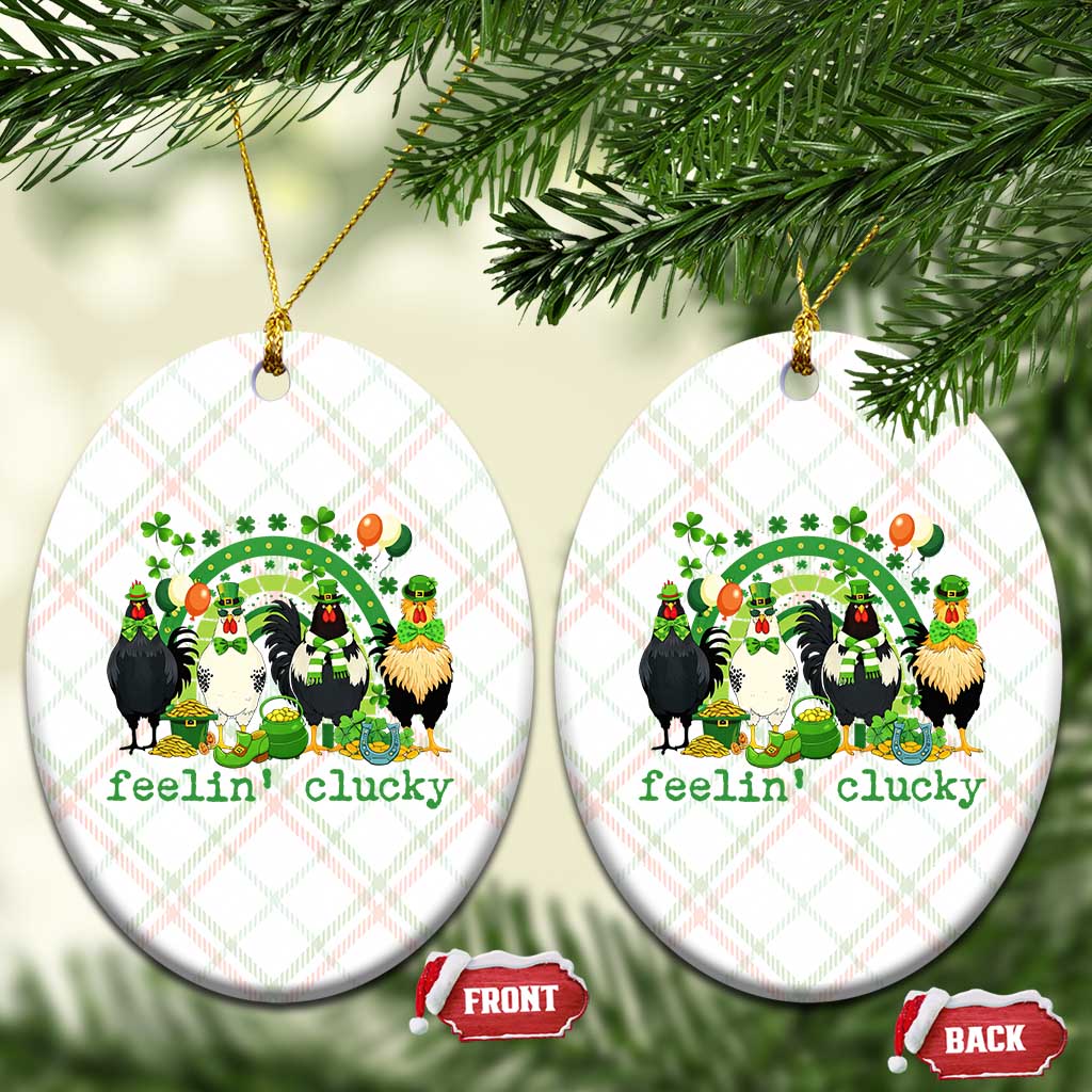 Funny St Patricks Day Chicken Shamrock Ceramic Ornament Feelin Clucky Hen Lucky Clover Pun Irish Humor