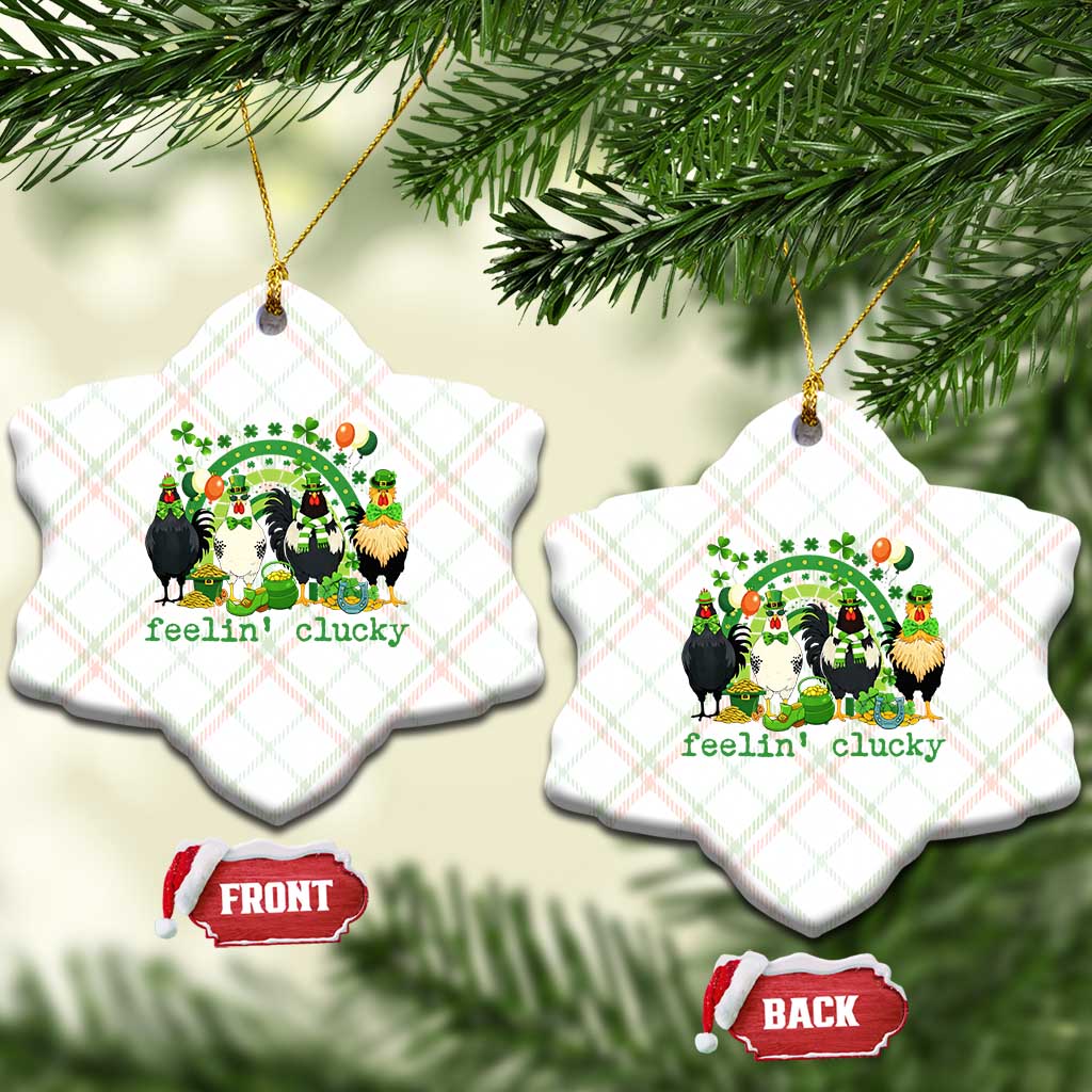Funny St Patricks Day Chicken Shamrock Ceramic Ornament Feelin Clucky Hen Lucky Clover Pun Irish Humor