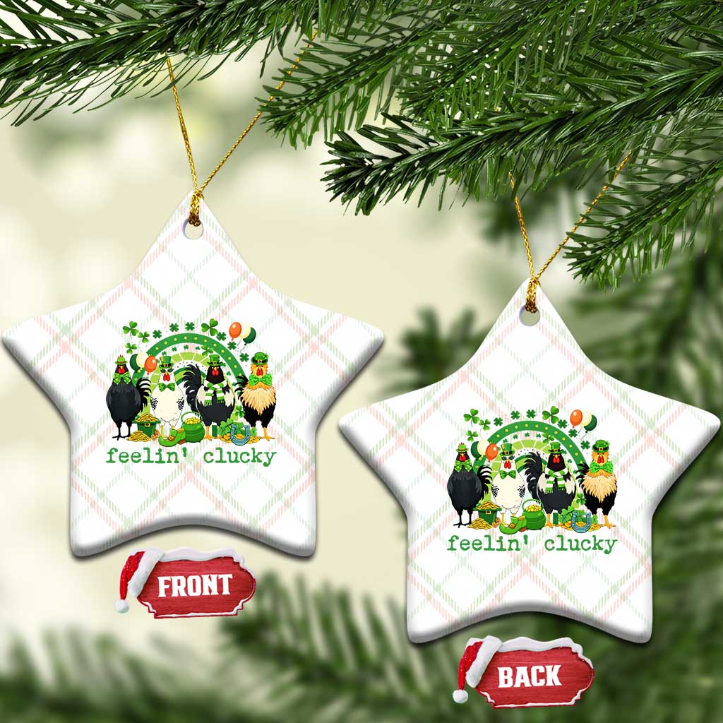 Funny St Patricks Day Chicken Shamrock Ceramic Ornament Feelin Clucky Hen Lucky Clover Pun Irish Humor