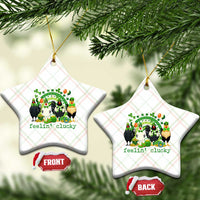 Funny St Patricks Day Chicken Shamrock Ceramic Ornament Feelin Clucky Hen Lucky Clover Pun Irish Humor