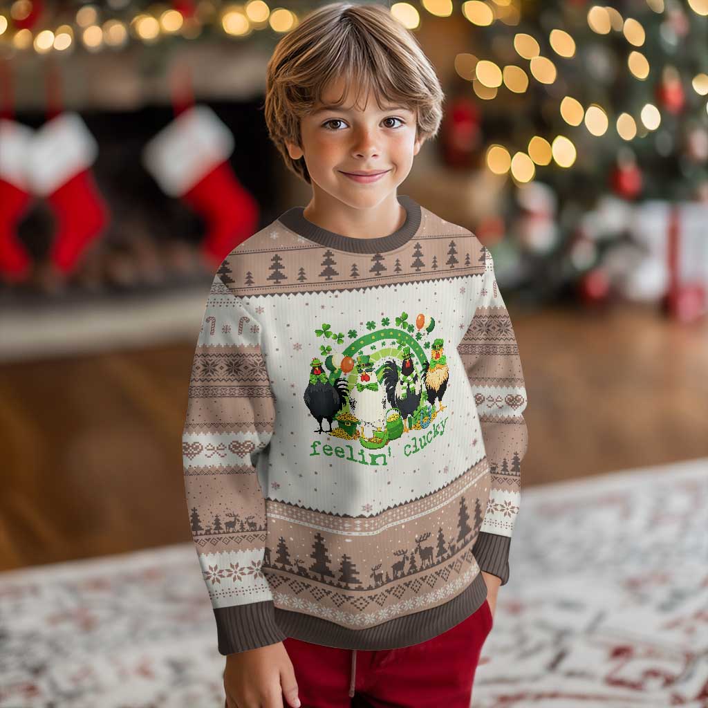 Funny St Patricks Day Chicken Shamrock Ugly Christmas Sweater Feelin Clucky Hen Lucky Clover Pun Irish Humor