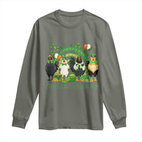 Funny St Patricks Day Chicken Shamrock Long Sleeve Shirt Feelin Clucky Hen Lucky Clover Pun Irish Humor