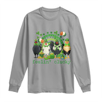 Funny St Patricks Day Chicken Shamrock Long Sleeve Shirt Feelin Clucky Hen Lucky Clover Pun Irish Humor