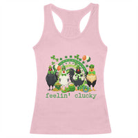 Funny St Patricks Day Chicken Shamrock Racerback Tank Top Feelin Clucky Hen Lucky Clover Pun Irish Humor
