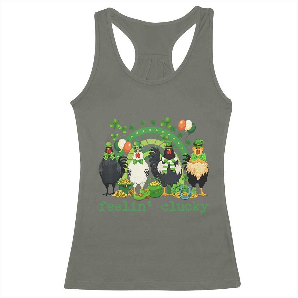 Funny St Patricks Day Chicken Shamrock Racerback Tank Top Feelin Clucky Hen Lucky Clover Pun Irish Humor
