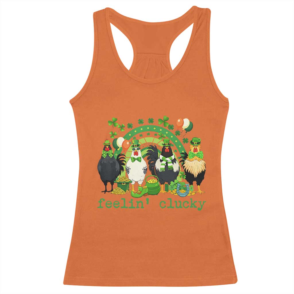 Funny St Patricks Day Chicken Shamrock Racerback Tank Top Feelin Clucky Hen Lucky Clover Pun Irish Humor