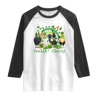 Funny St Patricks Day Chicken Shamrock Raglan Shirt Feelin Clucky Hen Lucky Clover Pun Irish Humor
