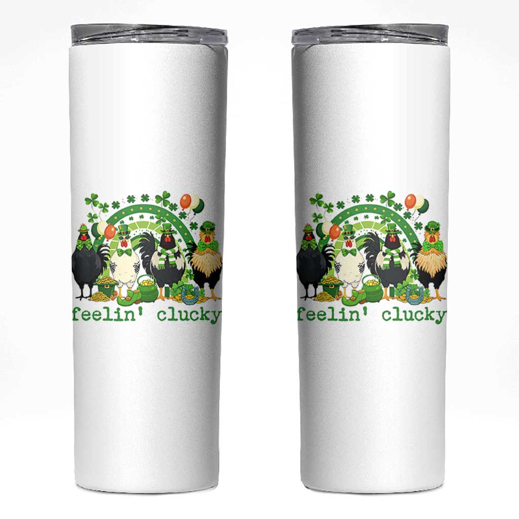Funny St Patricks Day Chicken Shamrock Skinny Tumbler Feelin Clucky Hen Lucky Clover Pun Irish Humor