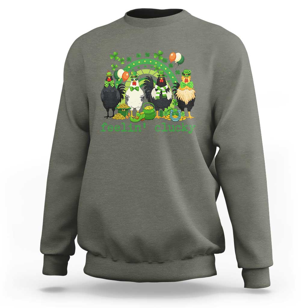 Funny St Patricks Day Chicken Shamrock Sweatshirt Feelin Clucky Hen Lucky Clover Pun Irish Humor
