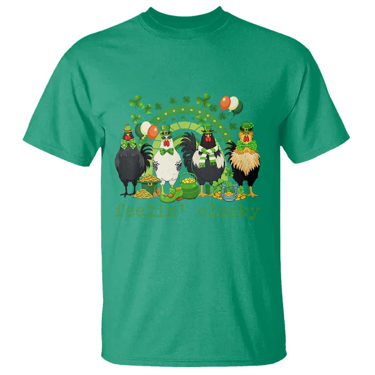 Funny St Patricks Day Chicken Shamrock T Shirt Feelin Clucky Hen Lucky Clover Pun Irish Humor
