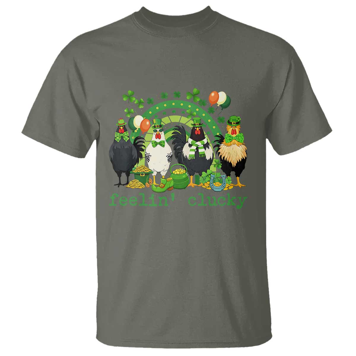 Funny St Patricks Day Chicken Shamrock T Shirt Feelin Clucky Hen Lucky Clover Pun Irish Humor
