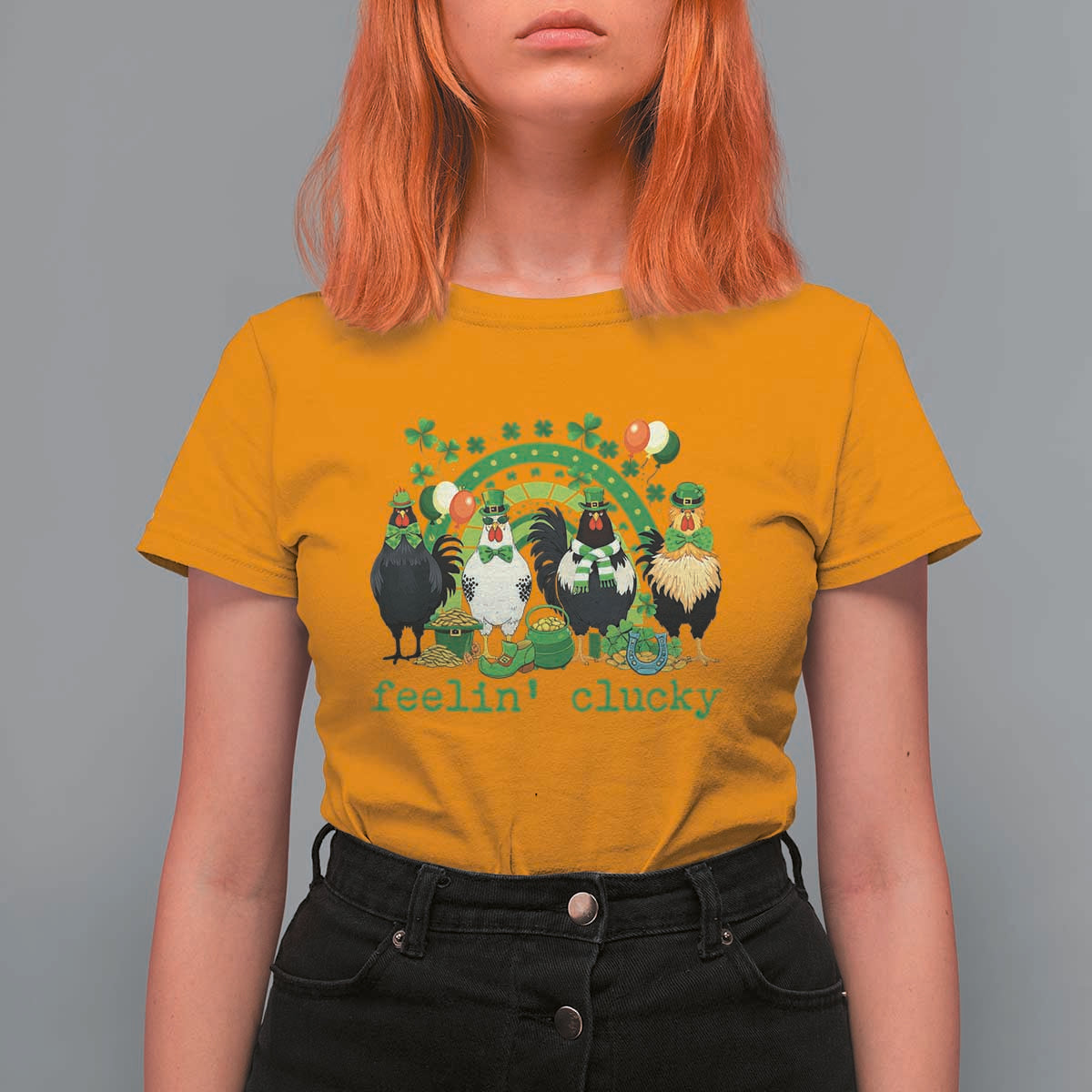 Funny St Patricks Day Chicken Shamrock T Shirt For Women Feelin Clucky Hen Lucky Clover Pun Irish Humor