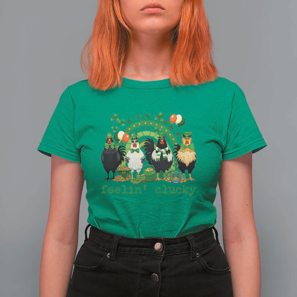 Funny St Patricks Day Chicken Shamrock T Shirt For Women Feelin Clucky Hen Lucky Clover Pun Irish Humor
