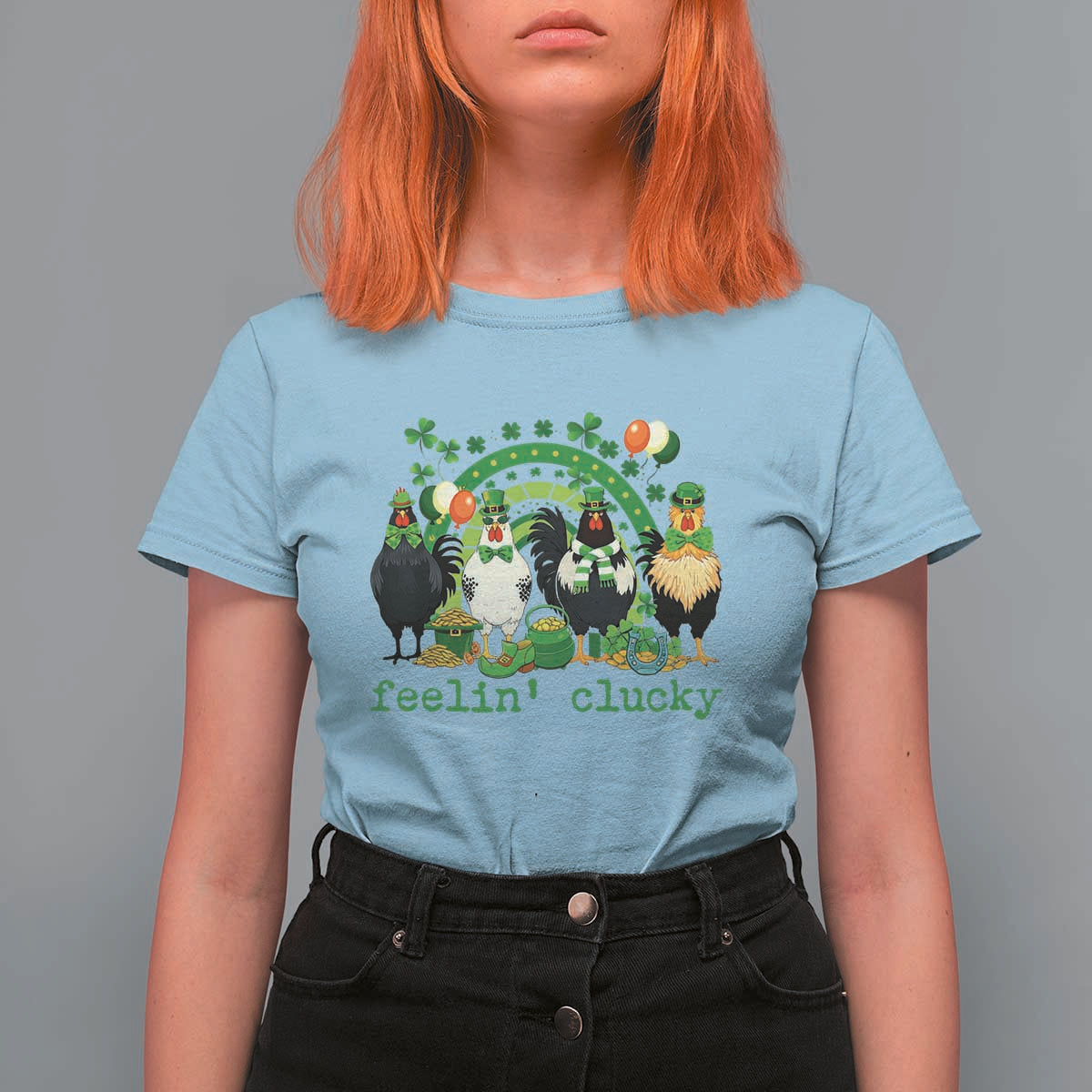 Funny St Patricks Day Chicken Shamrock T Shirt For Women Feelin Clucky Hen Lucky Clover Pun Irish Humor