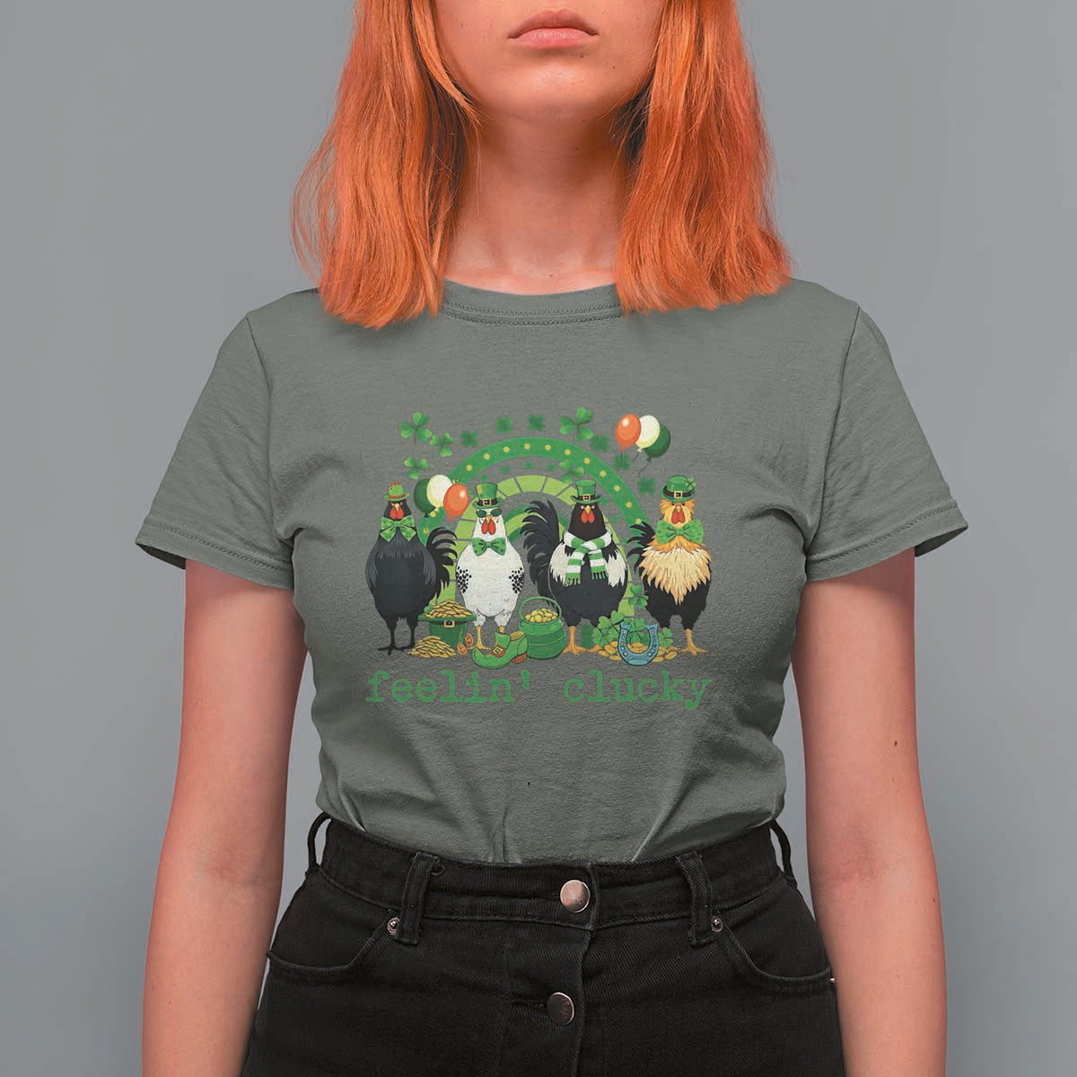 Funny St Patricks Day Chicken Shamrock T Shirt For Women Feelin Clucky Hen Lucky Clover Pun Irish Humor
