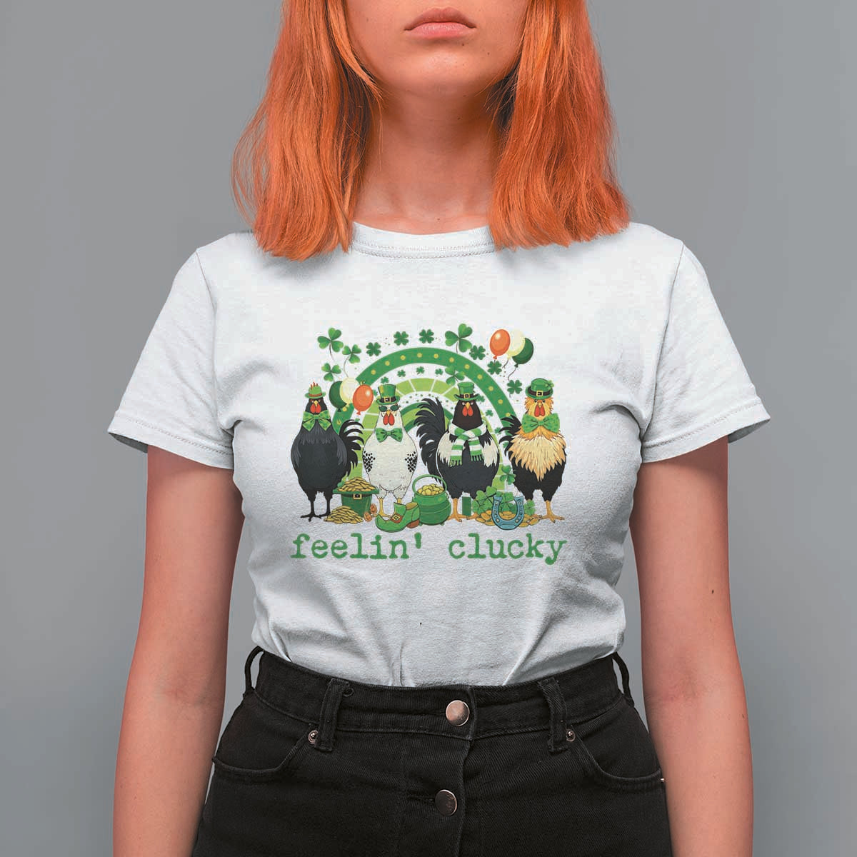 Funny St Patricks Day Chicken Shamrock T Shirt For Women Feelin Clucky Hen Lucky Clover Pun Irish Humor