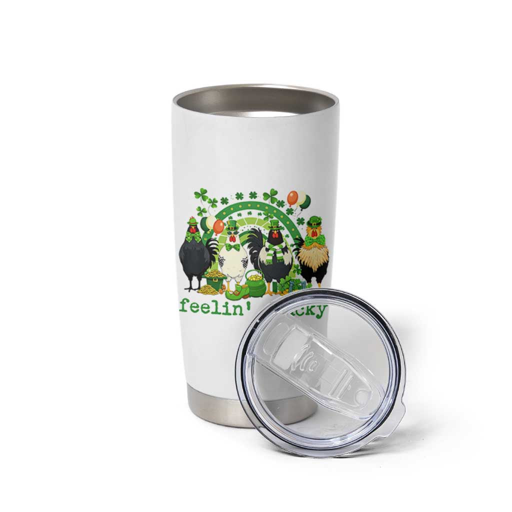 Funny St Patricks Day Chicken Shamrock Tumbler Cup Feelin Clucky Hen Lucky Clover Pun Irish Humor