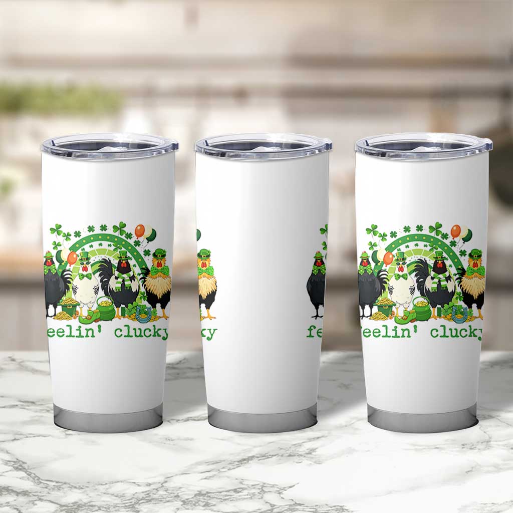 Funny St Patricks Day Chicken Shamrock Tumbler Cup Feelin Clucky Hen Lucky Clover Pun Irish Humor