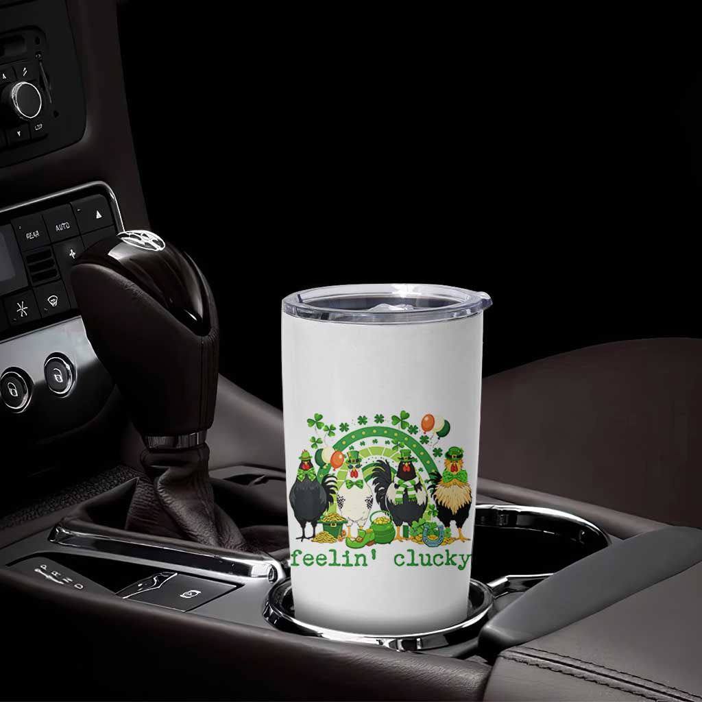 Funny St Patricks Day Chicken Shamrock Tumbler Cup Feelin Clucky Hen Lucky Clover Pun Irish Humor