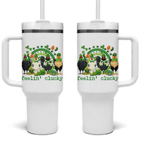 Funny St Patricks Day Chicken Shamrock Tumbler With Handle Feelin Clucky Hen Lucky Clover Pun Irish Humor