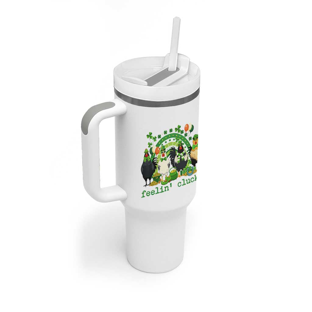 Funny St Patricks Day Chicken Shamrock Tumbler With Handle Feelin Clucky Hen Lucky Clover Pun Irish Humor