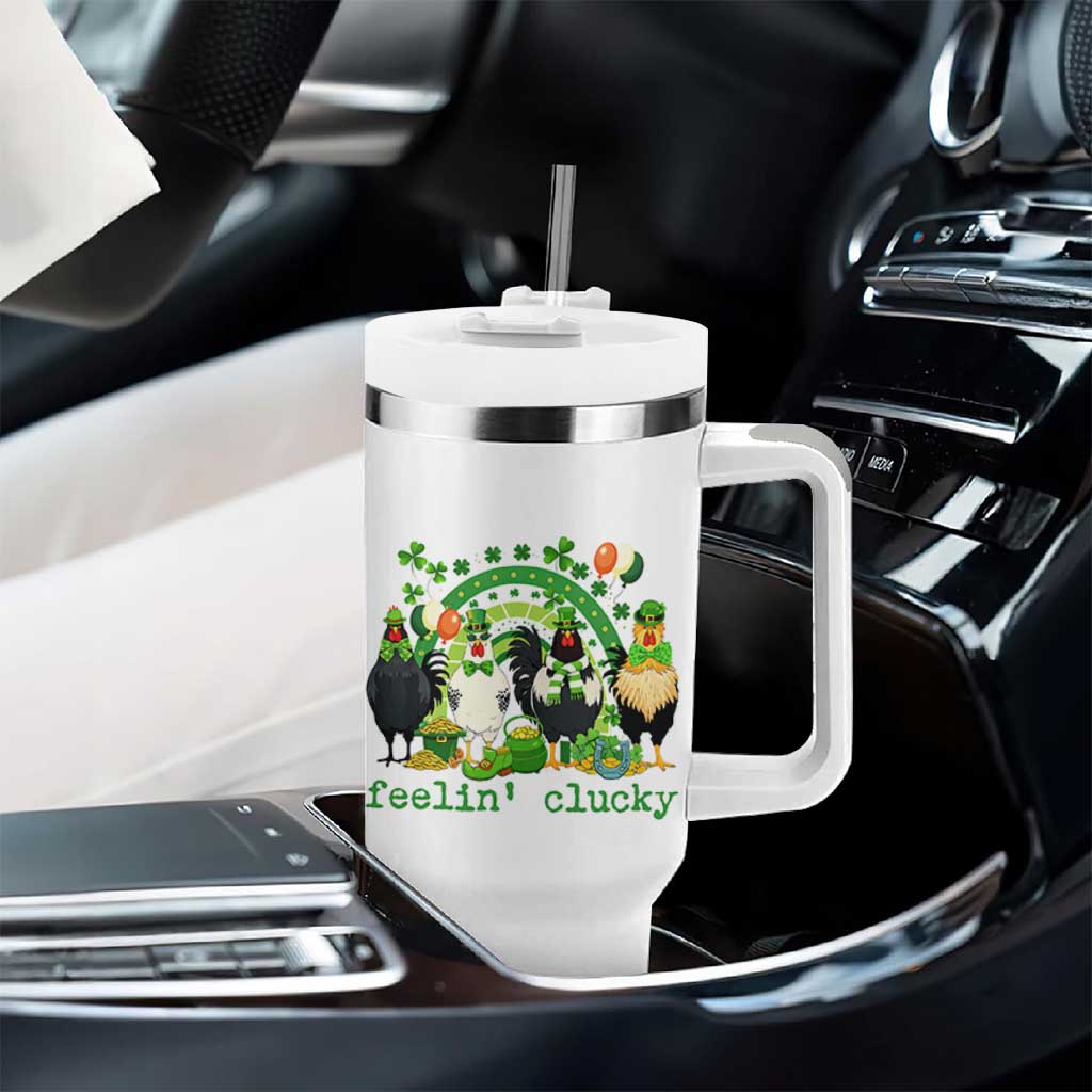 Funny St Patricks Day Chicken Shamrock Tumbler With Handle Feelin Clucky Hen Lucky Clover Pun Irish Humor