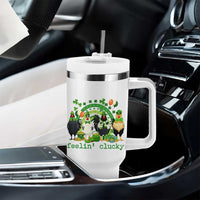 Funny St Patricks Day Chicken Shamrock Tumbler With Handle Feelin Clucky Hen Lucky Clover Pun Irish Humor